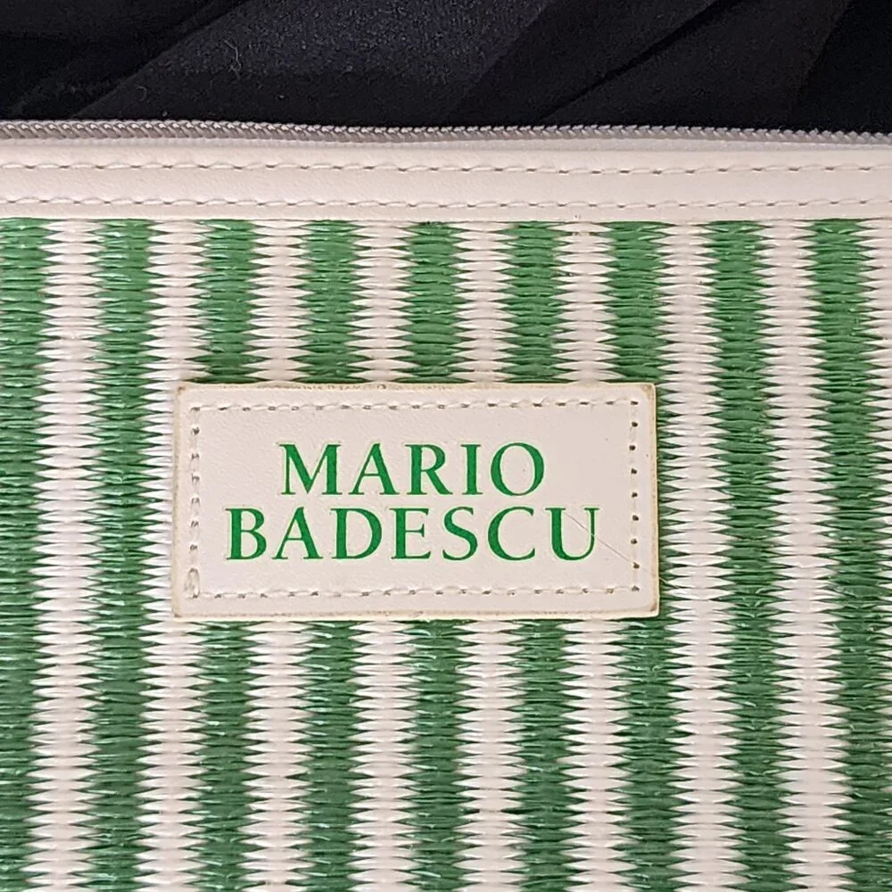 Mario Badescu Green and White Poly Striped Fully Lined Italian Design Makeup Bag - Picture 3 of 16